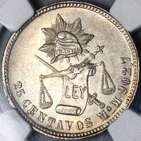 1886-Mo NGC MS 63 Mexico 25 Centavos Mint State Silver Coin (24102202C)