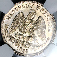 1886-Mo NGC MS 63 Mexico 25 Centavos Mint State Silver Coin (24102202C)
