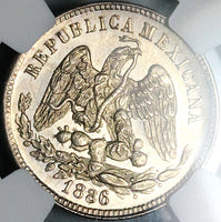 1886-Mo NGC MS 63 Mexico 25 Centavos Mint State Silver Coin (24102202C)