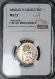 1886-Mo NGC MS 63 Mexico 25 Centavos Mint State Silver Coin (24102202C)