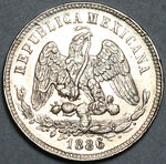1886-Mo Mexico City 25 Centavos UNC Balance Scale Silver Coin (25100203R)