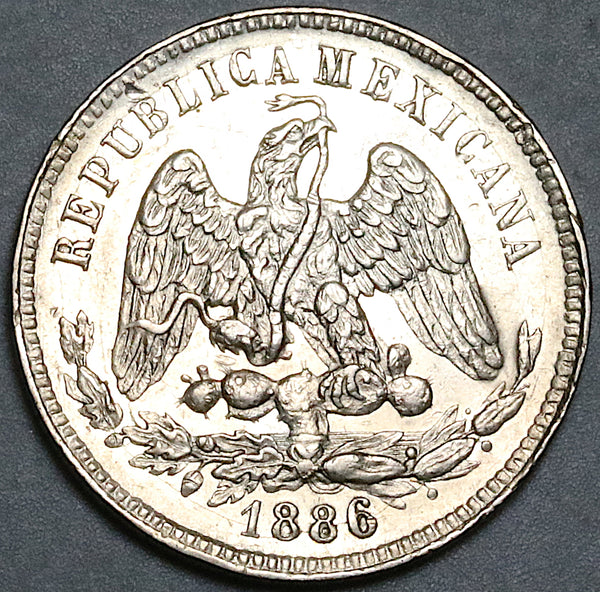 1886-Mo Mexico City 25 Centavos UNC Balance Scale Silver Coin (25100203R)