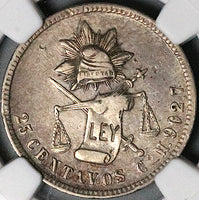 1887-Ca NGC XF 40 Mexico 25 Centavos Chihuahua Mint 26k Silver Coin POP 2/0 (24010702C)