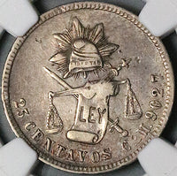1887-Ca NGC XF 40 Mexico 25 Centavos Chihuahua Mint 26k Silver Coin POP 2/0 (24010702C)