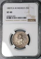 1887-Ca NGC XF 40 Mexico 25 Centavos Chihuahua Mint 26k Silver Coin POP 2/0 (24010702C)