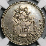 1888-Cn NGC XF 45 Mexico 25 Centavos Rare Culiacan Silver 86k Coin (24121004C)