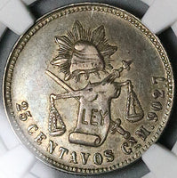 1888-Cn NGC XF 45 Mexico 25 Centavos Rare Culiacan Silver 86k Coin (24121004C)