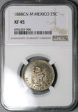 1888-Cn NGC XF 45 Mexico 25 Centavos Rare Culiacan Silver 86k Coin (24121004C)