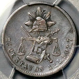 1889-As PCGS VF 30 Mexico 25 Centavos Rare 14k Alamos Mint Silver Coin (26090503C)