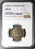 1889-Ga NGC MS 63 Mexico 25 Centavos Guadalajara Rare Silver Coin (24110301C)