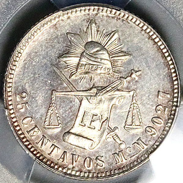 1889-Mo PCGS AU Mexico City 25 Centavos Balance Scale Silver Coin (25092904C)