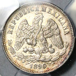 1890-Cn PCGS UNC Mexico 25 Centavos Rare Culiacan Silver 91k Coin (25070902C)