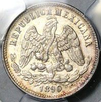 1890-Cn PCGS UNC Mexico 25 Centavos Rare Culiacan Silver 91k Coin (25070902C)