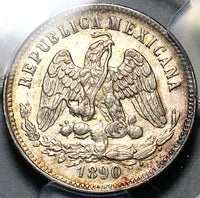 1890-Cn PCGS UNC Mexico 25 Centavos Rare Culiacan Silver 91k Coin (25070902C)