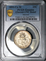 1890-Cn PCGS UNC Mexico 25 Centavos Rare Culiacan Silver 91k Coin (25070902C)