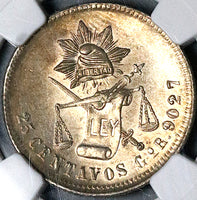 1890-Go NGC MS 62 Mexico 25 Centavos Guanajuato Mint State Silver Coin (25061601C)