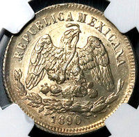 1890-Go NGC MS 62 Mexico 25 Centavos Guanajuato Mint State Silver Coin (25061601C)