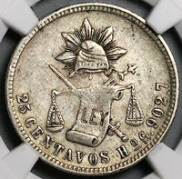 1890-Ho NGC XF 40 Mexico 25 Centavos Hermosillo Rare 18k Silver Coin POP 1/0 (24121005C)