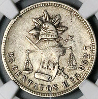 1890-Ho NGC XF 40 Mexico 25 Centavos Hermosillo Rare 18k Silver Coin POP 1/0 (24121005C)