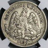 1890-Ho NGC XF 40 Mexico 25 Centavos Hermosillo Rare 18k Silver Coin POP 1/0 (24121005C)