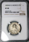 1890-Ho NGC XF 40 Mexico 25 Centavos Hermosillo Rare 18k Silver Coin POP 1/0 (24121005C)