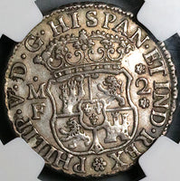 1741-Mo NGC XF 45 Mexico 2 Reales Philip V Spain Colonial Pillars Globes Coin (24021202C)