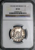 1741-Mo NGC XF 45 Mexico 2 Reales Philip V Spain Colonial Pillars Globes Coin (24021202C)