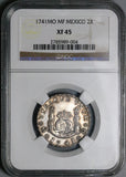 1741-Mo NGC XF 45 Mexico 2 Reales Philip V Spain Colonial Pillars Globes Coin (24021202C)