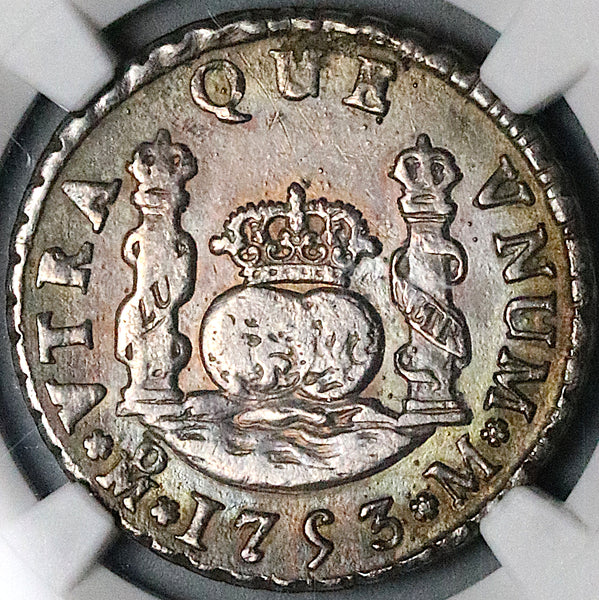 1753-Mo NGC XF Mexico 2 Reales Pillars Ferdinand V Colonial Silver Coin (25021601C)