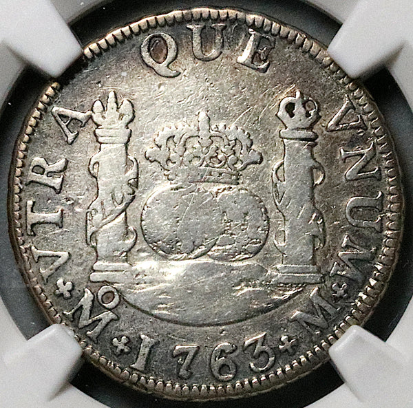 1763/53 NGC F Mexico 2 Reales Rare Overdate Charles III Spain Colonial Silver Coin (25100401C)