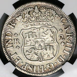 1763/53 NGC F Mexico 2 Reales Rare Overdate Charles III Spain Colonial Silver Coin (25100401C)