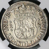 1763/53 NGC F Mexico 2 Reales Rare Overdate Charles III Spain Colonial Silver Coin (25100401C)