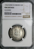 1763/53 NGC F Mexico 2 Reales Rare Overdate Charles III Spain Colonial Silver Coin (25100401C)
