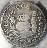 1764 PCGS F Mexico 2 Reales Charles III Pillars Globes Silver Coin (25082202C)