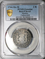 1764 PCGS F Mexico 2 Reales Charles III Pillars Globes Silver Coin (25082202C)