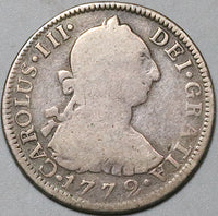 1772 Mexico 2 Reales Inverted Mintmark Spain Charles III Colonial Silver Coin (24102502R)
