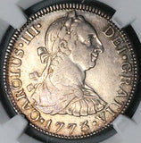 1773 NGC XF Mexico 2 Reales Inverted Mint Mark Assayer Charles III Spain Colonial Silver Coin (26010704C)