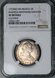 1773 NGC XF Mexico 2 Reales Inverted Mint Mark Assayer Charles III Spain Colonial Silver Coin (26010704C)