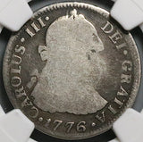 1776 NGC AG 3 Mexico 2 Reales Charles III Colonial Spain Revolution Silver Coin (24070402C)