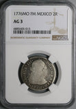 1776 NGC AG 3 Mexico 2 Reales Charles III Colonial Spain Revolution Silver Coin (24070402C)