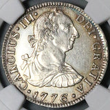1776 NGC AU Mexico 2 Reales Charles III Spain Colonial Revolution Silver Coin (24052201C)