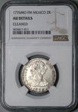 1776 NGC AU Mexico 2 Reales Charles III Spain Colonial Revolution Silver Coin (24041301C)