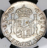 1776 NGC AU Mexico 2 Reales Charles IV Pillars Spain Colonial Silver Coin (25012102C)