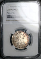 1776 NGC AU Mexico 2 Reales Charles IV Pillars Spain Colonial Silver Coin (25012102C)