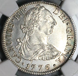 1776 NGC UNC Mexico 2 Reales Charles III Spain Colonial Revolution Silver Coin (24101702C)
