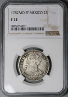 1782-Mo NGC F 12 Mexico 2 Reales Charles III Spain Colony Silver Coin (24071902C)