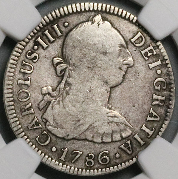1786-Mo NGC F 12 Mexico 2 Reales Charles III Spain Colony Silver Coin (24071904C)