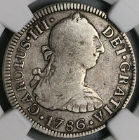 1786-Mo NGC F 12 Mexico 2 Reales Charles III Spain Colony Silver Coin (24071904C)