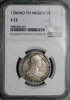 1786-Mo NGC F 12 Mexico 2 Reales Charles III Spain Colony Silver Coin (24071904C)
