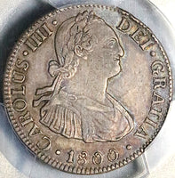 1800 PCGS AU 53 Mexico 2 Reales Charles IV Pillars Spain Colonial Silver Coin (25050501C)